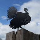 The Metalbird Canada Turkey is a striking metal garden silhouette, perched on a wooden post—a perfect gift for nature lovers.