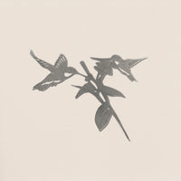 Hummingbird Honeys by Metalbird Canada features a black and white illustration of two hummingbirds around a flower, set on a plain light background—ideal as garden art or a unique gift.