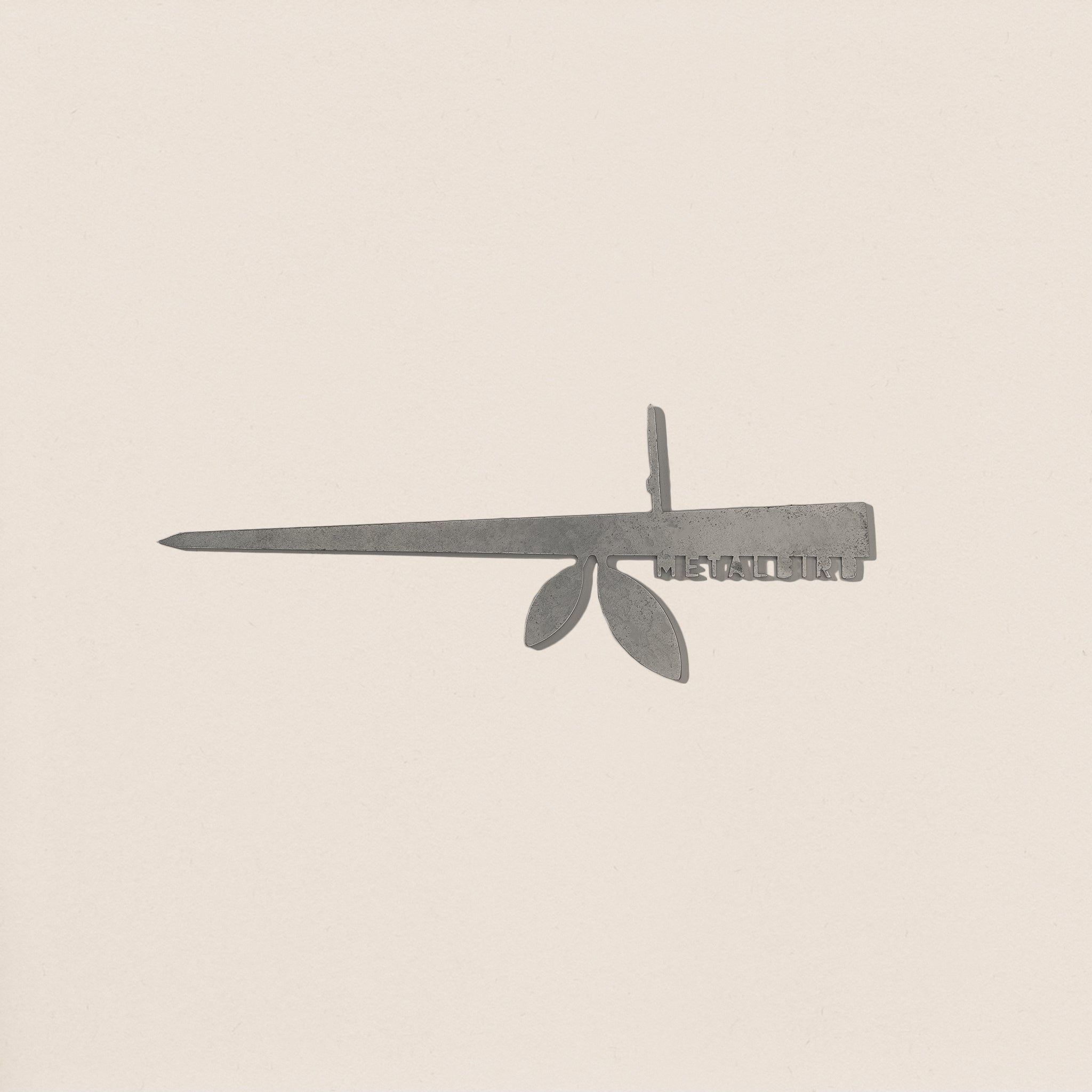 A minimalist illustration of Metalbird Canada’s Stick Bird Feeder, featuring a Swiss Army knife with leaves replacing tools on a light background—perfect as yard art or a unique gift for design lovers.