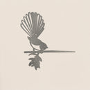 The Fantail / New Zealand Pīwakawaka by Metalbird Canada is a corten steel bird silhouette perched on a leafy branch with a flower, set against a light background—an ideal garden art piece or thoughtful gift.