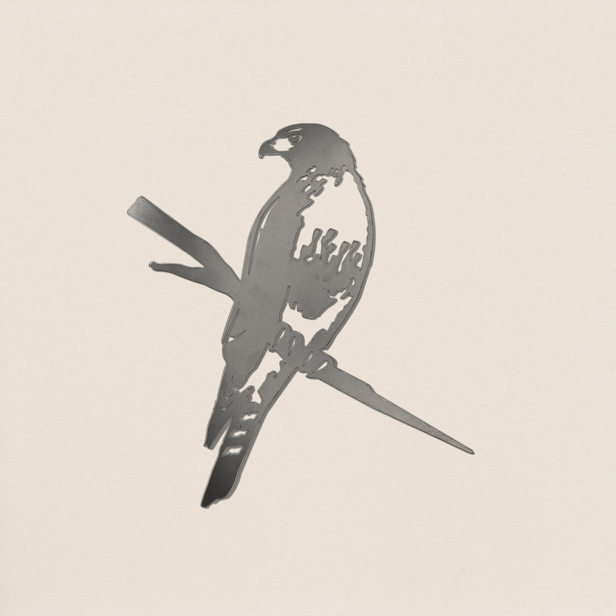 Flat Red-Tailed Hawk steel silhouette with folded wings and an integrated mounting spike.